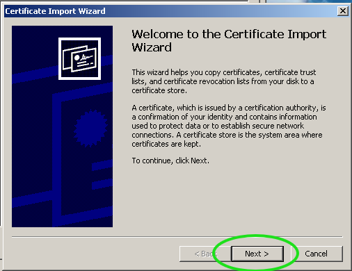 WinXP-OS Certificate Install Screen Shot