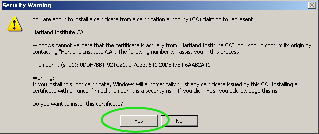 WinXP-OS Certificate Install Screen Shot