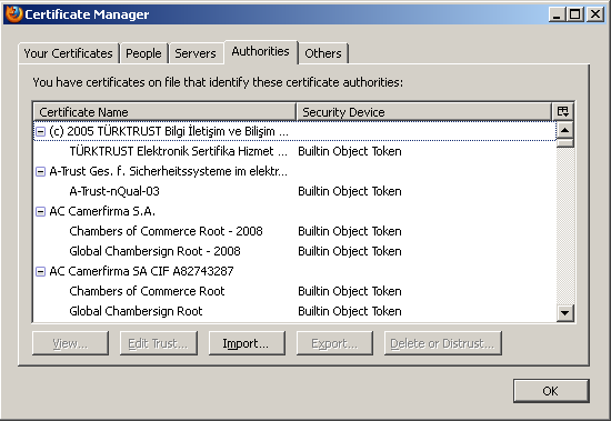 WindowsXP FireFox Security Certificate Screen Shot